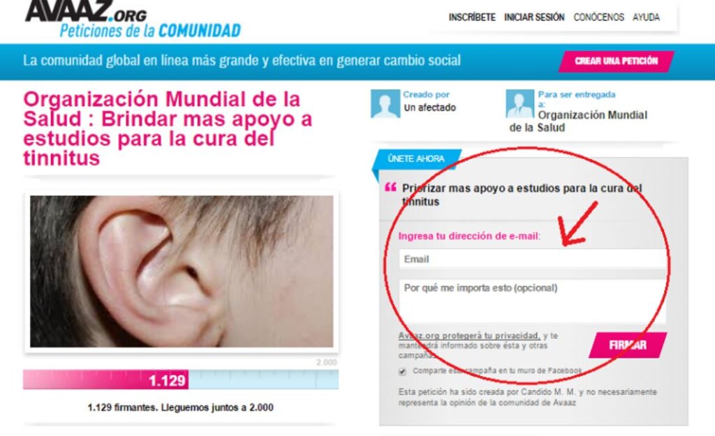 Petición de afectados de tinnitus a la OMS. vía AVAAZ.ORG